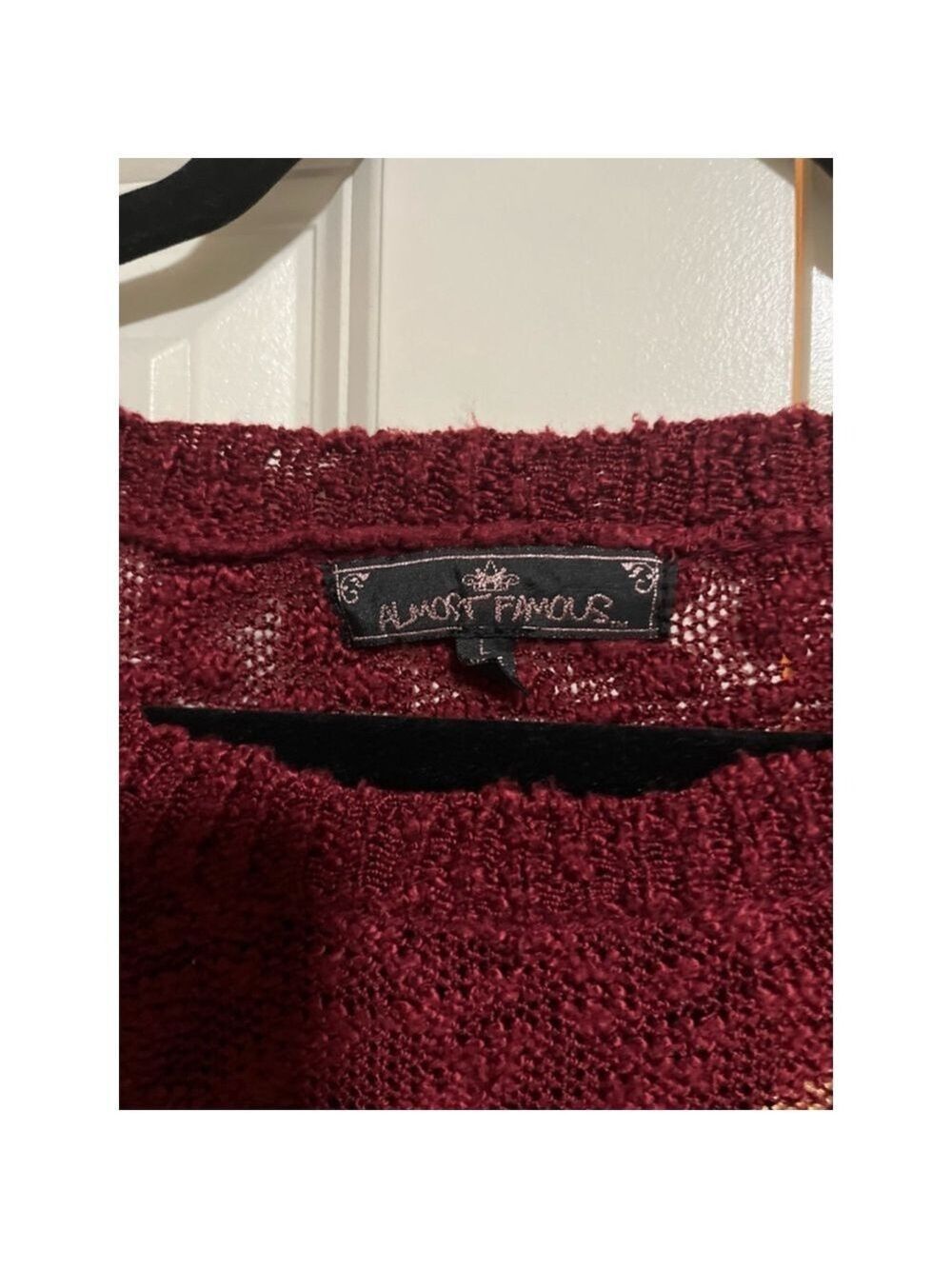 2 for $10 special☀️ Women's Almost Famous Burgundy Love Sweater Size L - Picture 4 of 5